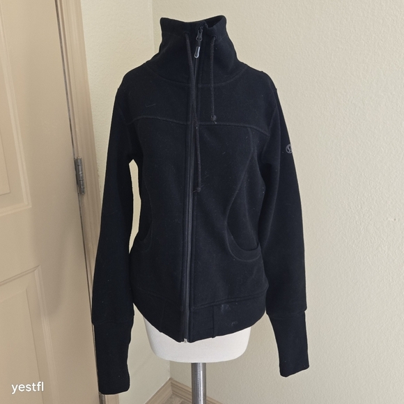 Lululemon Athletica igkoo sunrise Black fleece Zip up high collar jacket 10 - Picture 1 of 6